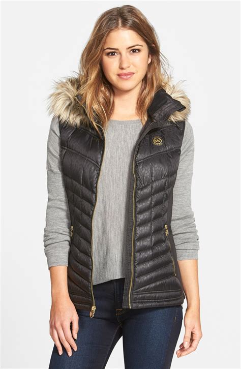 michael kors faux fur trimmed vest|michael kors hooded vest.